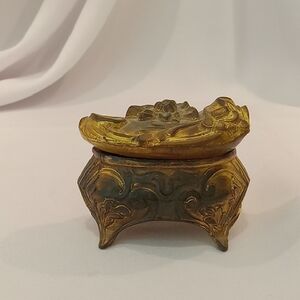 Antique Mini Metal Jewelry Box Flower And Leaves